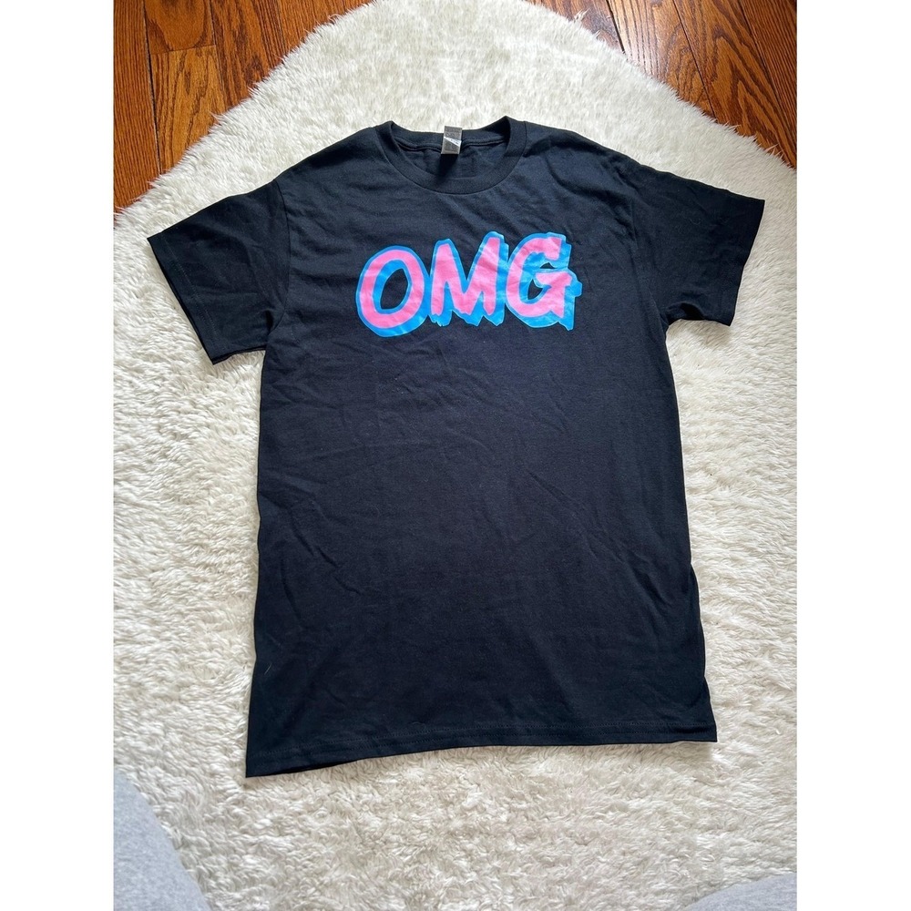Gildan Graphic T-Shirt Unisex Small Black OMG Y2K Streetwear Cotton Pop art tee